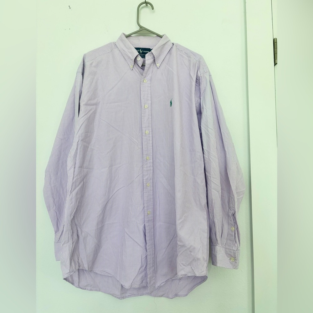 Ralph Lauren, periwinkle and white plaid long sleeve button up size large
